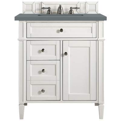 James Martin Bathroom Vanities, Single Sink Vanities, Under 30, Transitional, White, With Top and Sink, Bright White, Transitional, Cala Blue Quartz, Yellow Poplar, Plywood Panels, Vanity, 840108940521, 650-V30-BW-3CBL