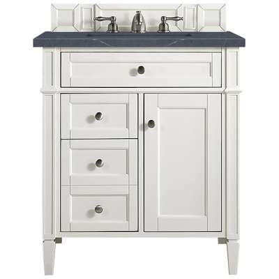 James Martin Bathroom Vanities, Single Sink Vanities, Under 30, Transitional, White, With Top and Sink, Bright White, Transitional, Charcoal Soapstone Quartz, Yellow Poplar, Plywood Panels, Vanity, 840108917929, 650-V30-BW-3CSP