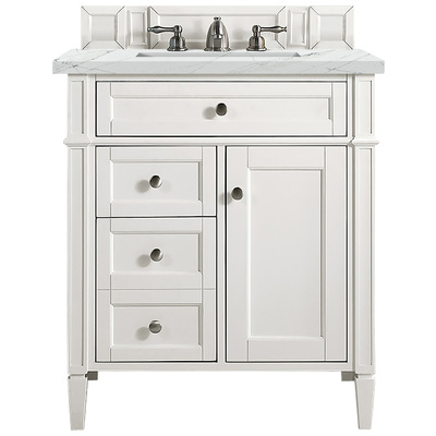 Bathroom Vanities James Martin Brittany Yellow Poplar Plywood Panels Bright White Bright White 650-V30-BW-3ENC 840108940538 Vanity Single Sink Vanities Under 30 Transitional White With Top and Sink 