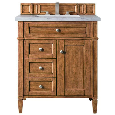 James Martin Bathroom Vanities, Single Sink Vanities, Under 30, Transitional, Light Brown, With Top and Sink, Saddle Brown, Transitional, Arctic Fall Solid Surface, Yellow Poplar, Plywood Panels, Vanity, 840108924781, 650-V30-SBR-3AF