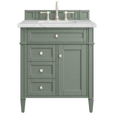 James Martin Bathroom Vanities, Single Sink Vanities, Under 30, Transitional, Green, With Top and Sink, Smokey Celadon, Transitional, Ethereal Noctis, Yellow Poplar, Plywood Panels, Vanity, 840108950742, 650-V30-SC-3ENC