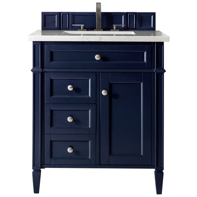 James Martin Bathroom Vanities, Single Sink Vanities, Under 30, Transitional, Blue, With Top and Sink, Victory Blue, Transitional, Carrara Marble, Yellow Poplar, Plywood Panels, Vanity, 846871093303, 650-V30-VBL-3CAR