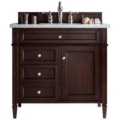 Bathroom Vanities James Martin Brittany Yellow Poplar Plywood Panels Burnished Mahogany Burnished Mahogany 650-V36-BNM-3CAR 846871055691 Vanity Single Sink Vanities 30-40 Transitional Dark Brown With Top and Sink 