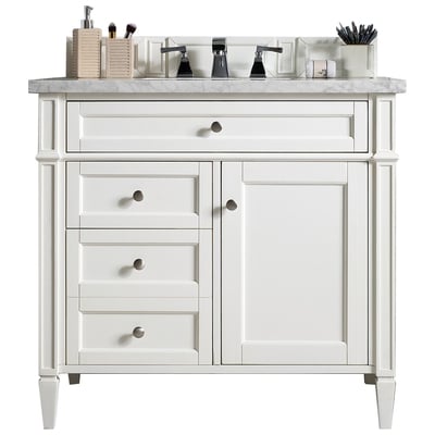 Bathroom Vanities James Martin Brittany Yellow Poplar Plywood Panels Bright White Bright White 650-V36-BW-3AF 840108917967 Vanity Single Sink Vanities 30-40 Transitional White With Top and Sink 