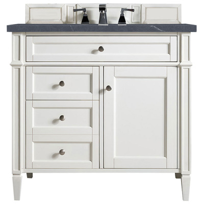James Martin Bathroom Vanities, Single Sink Vanities, 30-40, Transitional, White, With Top and Sink, Bright White, Transitional, Charcoal Soapstone Quartz, Yellow Poplar, Plywood Panels, Vanity, 840108917998, 650-V36-BW-3CSP