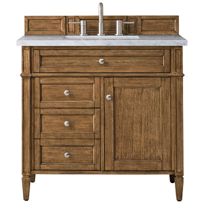 James Martin Bathroom Vanities, Single Sink Vanities, 30-40, Transitional, Light Brown, With Top and Sink, Saddle Brown, Transitional, Arctic Fall Solid Surface, Yellow Poplar, Plywood Panels, Vanity, 840108924941, 650-V36-SBR-3AF