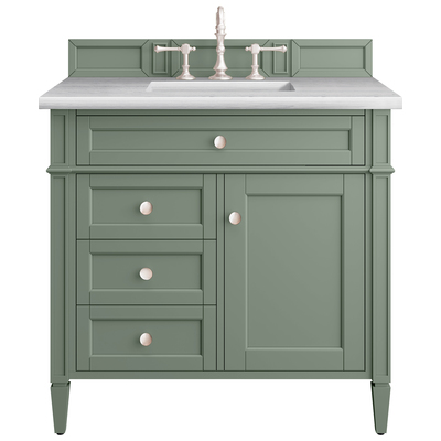 James Martin Bathroom Vanities, Single Sink Vanities, 30-40, Transitional, Green, With Top and Sink, Smokey Celadon, Transitional, Arctic Fall, Yellow Poplar, Plywood Panels, Vanity, 840108950780, 650-V36-SC-3AF