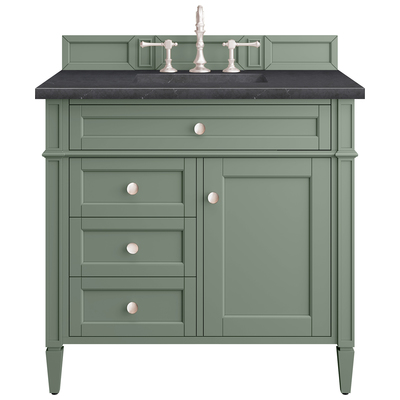 James Martin Bathroom Vanities, Single Sink Vanities, 30-40, Transitional, Green, With Top and Sink, Smokey Celadon, Transitional, Charcoal Soapstone, Yellow Poplar, Plywood Panels, Vanity, 840108950810, 650-V36-SC-3CSP