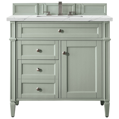 Bathroom Vanities James Martin Brittany Yellow Poplar Plywood Panels Sage Green Sage Green 650-V36-SGR-3ENC 840108940712 Vanity Single Sink Vanities 30-40 Transitional Green With Top and Sink 