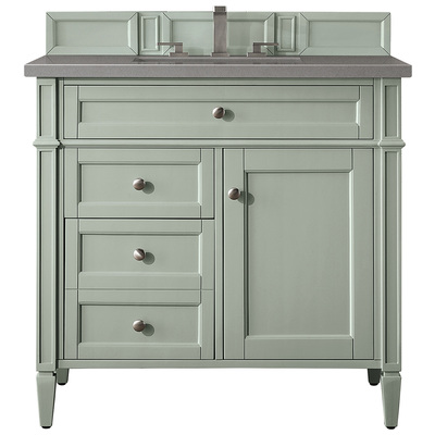 Bathroom Vanities James Martin Brittany Yellow Poplar Plywood Panels Sage Green Sage Green 650-V36-SGR-3GEX 840108925092 Vanity Single Sink Vanities 30-40 Transitional Green With Top and Sink 