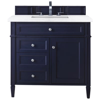 James Martin Bathroom Vanities, Single Sink Vanities, 30-40, Transitional, Blue, With Top and Sink, Victory Blue, Transitional, Arctic Fall Solid Surface, Yellow Poplar, Plywood Panels, Vanity, 846871093396, 650-V36-VBL-3AF