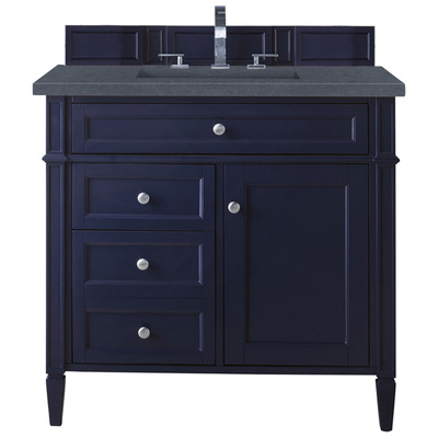 James Martin Bathroom Vanities, Single Sink Vanities, 30-40, Transitional, Blue, With Top and Sink, Victory Blue, Transitional, Charcoal Soapstone Quartz, Yellow Poplar, Plywood Panels, Vanity, 846871093426, 650-V36-VBL-3CSP