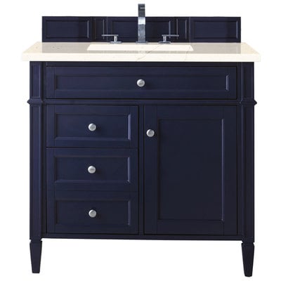 Bathroom Vanities James Martin Brittany Yellow Poplar Plywood Panels Victory Blue Victory Blue 650-V36-VBL-3EMR 840108919442 Vanity Single Sink Vanities 30-40 Transitional Blue With Top and Sink 