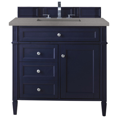 James Martin Bathroom Vanities, Single Sink Vanities, 30-40, Transitional, Blue, With Top and Sink, Victory Blue, Transitional, Grey Expo Quartz, Yellow Poplar, Plywood Panels, Vanity, 846871093457, 650-V36-VBL-3GEX