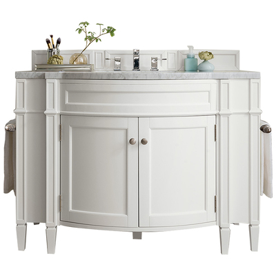 James Martin Bathroom Vanities, Single Sink Vanities, 40-50, Transitional, White, With Top and Sink, Bright White, Transitional, Arctic Fall Solid Surface, Yellow Poplar, Plywood Panels, Vanity, 840108922176, 650-V46R-BW-AF