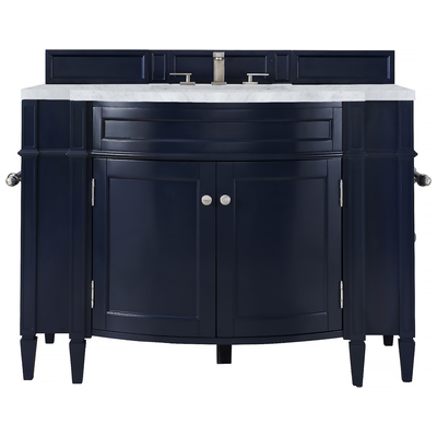 James Martin Bathroom Vanities, Single Sink Vanities, 40-50, Transitional, Blue, With Top and Sink, Victory Blue, Transitional, Carrara Marble, Yellow Poplar, Plywood Panels, Vanity, 840108922237, 650-V46R-VBL-CAR