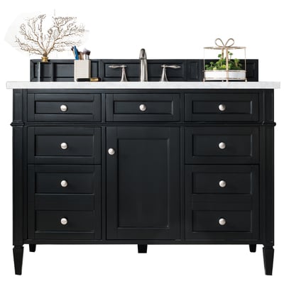 James Martin Bathroom Vanities, Single Sink Vanities, 40-50, Transitional, Black, With Top and Sink, Black Onyx, Transitional, Arctic Fall Solid Surface, Yellow Poplar, Plywood Panels, Vanity, 846871061050, 650-V48-BKO-3AF