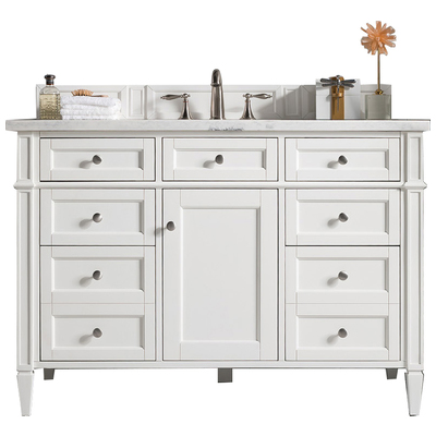 James Martin Bathroom Vanities, Single Sink Vanities, 40-50, Transitional, White, With Top and Sink, Bright White, Transitional, Arctic Fall Solid Surface, Yellow Poplar, Plywood Panels, Vanity, 840108918063, 650-V48-BW-3AF