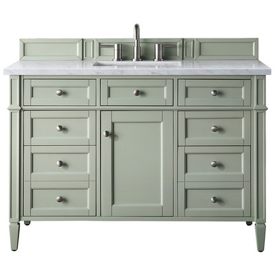James Martin Bathroom Vanities, Single Sink Vanities, 40-50, Transitional, Green, With Top and Sink, Sage Green, Transitional, Arctic Fall Solid Surface, Yellow Poplar, Plywood Panels, Vanity, 840108925184, 650-V48-SGR-3AF