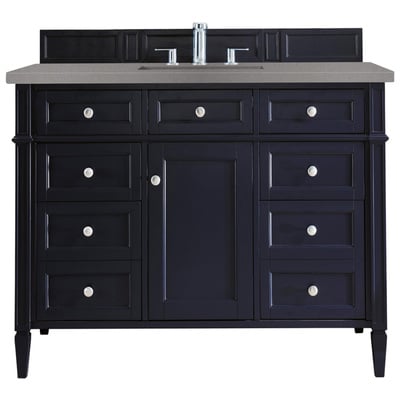 James Martin Bathroom Vanities, Single Sink Vanities, 40-50, Transitional, Blue, With Top and Sink, Victory Blue, Transitional, Grey Expo Quartz, Yellow Poplar, Plywood Panels, Vanity, 846871093556, 650-V48-VBL-3GEX