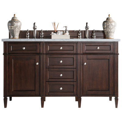 James Martin Bathroom Vanities, Double Sink Vanities, 50-70, Transitional, Dark Brown, With Top and Sink, Burnished Mahogany, Transitional, Arctic Fall Solid Surface, Yellow Poplar, Plywood Panels, Vanity, 846871044602, 650-V60D-BNM-3AF