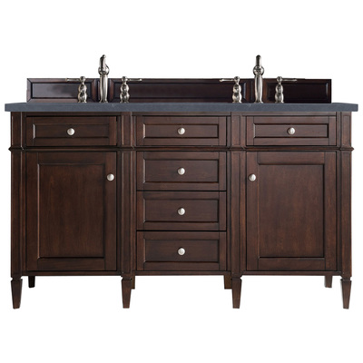 Bathroom Vanities James Martin Brittany Yellow Poplar Plywood Panels Burnished Mahogany Burnished Mahogany 650-V60D-BNM-3CSP 846871084950 Vanity Double Sink Vanities 50-70 Transitional Dark Brown With Top and Sink 