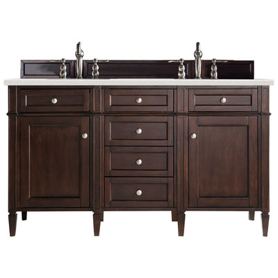 Bathroom Vanities James Martin Brittany Yellow Poplar Plywood Panels Burnished Mahogany Burnished Mahogany 650-V60D-BNM-3ESR 840108919817 Vanity Double Sink Vanities 50-70 Transitional Dark Brown With Top and Sink 