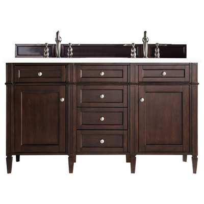 James Martin Bathroom Vanities, Double Sink Vanities, 50-70, Transitional, Dark Brown, With Top and Sink, Burnished Mahogany, Transitional, White Zeus, Yellow Poplar, Plywood Panels, Vanity, 840108953750, 650-V60D-BNM-3WZ