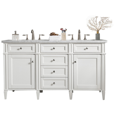 Bathroom Vanities James Martin Brittany Yellow Poplar Plywood Panels Bright White Bright White 650-V60D-BW-3AF 840108918131 Vanity Double Sink Vanities 50-70 Transitional White With Top and Sink 