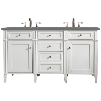 James Martin Bathroom Vanities, Double Sink Vanities, 50-70, Transitional, White, With Top and Sink, Bright White, Transitional, Cala Blue Quartz, Yellow Poplar, Plywood Panels, Vanity, 840108940941, 650-V60D-BW-3CBL