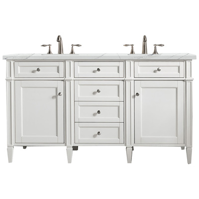 James Martin Bathroom Vanities, Double Sink Vanities, 50-70, Transitional, White, With Top and Sink, Bright White, Transitional, Ethereal Noctis Quartz, Yellow Poplar, Plywood Panels, Vanity, 840108940958, 650-V60D-BW-3ENC