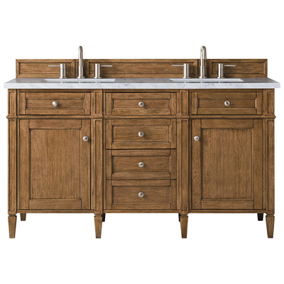 James Martin Bathroom Vanities, Double Sink Vanities, 50-70, Transitional, Light Brown, With Top and Sink, Saddle Brown, Transitional, Carrara Marble, Yellow Poplar, Plywood Panels, Vanity, 840108925276, 650-V60D-SBR-3CAR