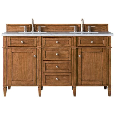 Bathroom Vanities James Martin Brittany Yellow Poplar Plywood Panels Saddle Brown Saddle Brown 650-V60D-SBR-3EJP 840108925306 Vanity Double Sink Vanities 50-70 Transitional Light Brown With Top and Sink 