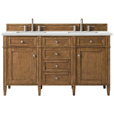 James Martin Bathroom Vanities, Double Sink Vanities, 50-70, Transitional, Light Brown, With Top and Sink, Saddle Brown, Transitional, Ethereal Noctis Quartz, Yellow Poplar, Plywood Panels, Vanity, 840108940972, 650-V60D-SBR-3ENC