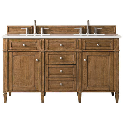 Bathroom Vanities James Martin Brittany Yellow Poplar Plywood Panels Saddle Brown Saddle Brown 650-V60D-SBR-3WZ 840108953774 Vanity Double Sink Vanities 50-70 Transitional Light Brown With Top and Sink 