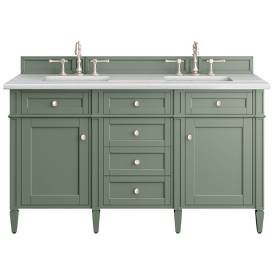 James Martin Bathroom Vanities, Double Sink Vanities, 50-70, Transitional, Green, With Top and Sink, Smokey Celadon, Transitional, Arctic Fall, Yellow Poplar, Plywood Panels, Vanity, 840108950988, 650-V60D-SC-3AF