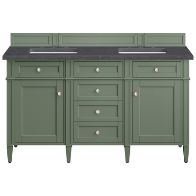 James Martin Bathroom Vanities, Double Sink Vanities, 50-70, Transitional, Green, With Top and Sink, Smokey Celadon, Transitional, Charcoal Soapstone, Yellow Poplar, Plywood Panels, Vanity, 840108951015, 650-V60D-SC-3CSP