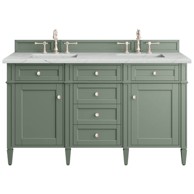 James Martin Bathroom Vanities, Double Sink Vanities, 50-70, Transitional, Green, With Top and Sink, Smokey Celadon, Transitional, Ethereal Noctis, Yellow Poplar, Plywood Panels, Vanity, 840108951046, 650-V60D-SC-3ENC