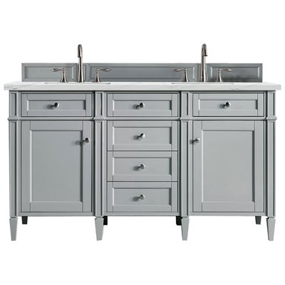 James Martin Bathroom Vanities, Double Sink Vanities, 50-70, Transitional, Gray, With Top and Sink, Urban Gray, Transitional, Ethereal Noctis Quartz, Yellow Poplar, Plywood Panels, Vanity, 840108940996, 650-V60D-UGR-3ENC