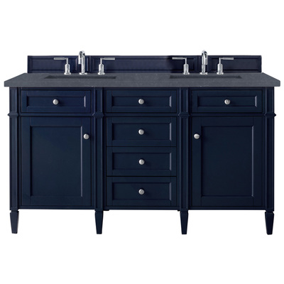 James Martin Bathroom Vanities, Double Sink Vanities, 50-70, Transitional, Blue, With Top and Sink, Victory Blue, Transitional, Charcoal Soapstone Quartz, Yellow Poplar, Plywood Panels, Vanity, 846871093624, 650-V60D-VBL-3CSP