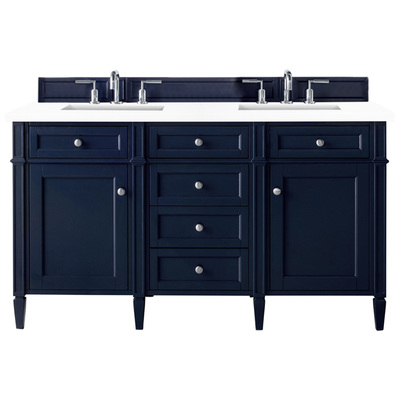 James Martin Bathroom Vanities, Double Sink Vanities, 50-70, Transitional, Blue, With Top and Sink, Victory Blue, Transitional, White Zeus, Yellow Poplar, Plywood Panels, Vanity, 840108953798, 650-V60D-VBL-3WZ