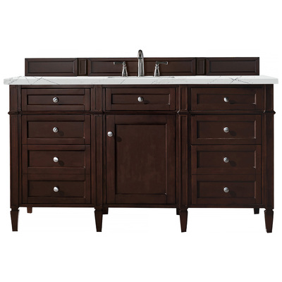 James Martin Bathroom Vanities, Single Sink Vanities, 50-70, Transitional, Dark Brown, With Top and Sink, Burnished Mahogany, Transitional, Ethereal Noctis Quartz, Yellow Poplar, Plywood Panels, Vanity, 840108941054, 650-V60S-BNM-3ENC
