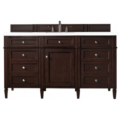Bathroom Vanities James Martin Brittany Yellow Poplar Plywood Panels Burnished Mahogany Burnished Mahogany 650-V60S-BNM-3WZ 840108953811 Vanity Single Sink Vanities 50-70 Transitional Dark Brown With Top and Sink 