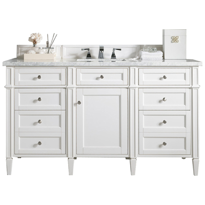 James Martin Bathroom Vanities, Single Sink Vanities, 50-70, Transitional, White, With Top and Sink, Bright White, Transitional, Arctic Fall Solid Surface, Yellow Poplar, Plywood Panels, Vanity, 840108918209, 650-V60S-BW-3AF