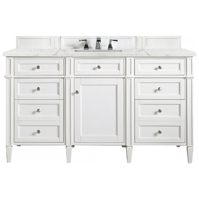 Bathroom Vanities James Martin Brittany Yellow Poplar Plywood Panels Bright White Bright White 650-V60S-BW-3EJP 840108918247 Vanity Single Sink Vanities 50-70 Transitional White With Top and Sink 