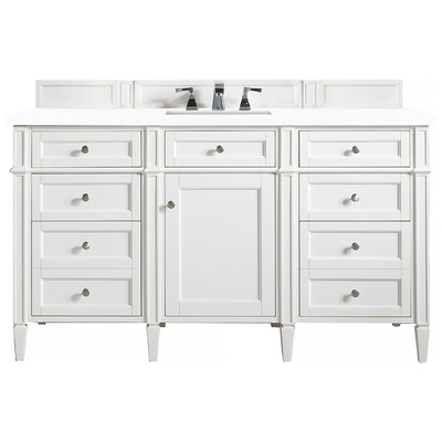 Bathroom Vanities James Martin Brittany Yellow Poplar Plywood Panels Bright White Bright White 650-V60S-BW-3WZ 840108953828 Vanity Single Sink Vanities 50-70 Transitional White With Top and Sink 