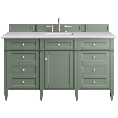 James Martin Bathroom Vanities, Single Sink Vanities, 50-70, Transitional, Green, With Top and Sink, Smokey Celadon, Transitional, Arctic Fall, Yellow Poplar, Plywood Panels, Vanity, 840108951084, 650-V60S-SC-3AF