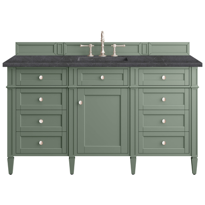 James Martin Bathroom Vanities, Single Sink Vanities, 50-70, Transitional, Green, With Top and Sink, Smokey Celadon, Transitional, Charcoal Soapstone, Yellow Poplar, Plywood Panels, Vanity, 840108951114, 650-V60S-SC-3CSP