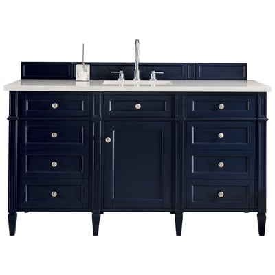 James Martin Bathroom Vanities, Single Sink Vanities, 50-70, Transitional, Blue, With Top and Sink, Victory Blue, Transitional, Carrara Marble, Yellow Poplar, Plywood Panels, Vanity, 846871093709, 650-V60S-VBL-3CAR