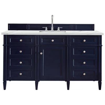 Bathroom Vanities James Martin Brittany Yellow Poplar Plywood Panels Victory Blue Victory Blue 650-V60S-VBL-3ENC 840108941139 Vanity Single Sink Vanities 50-70 Transitional Blue With Top and Sink 